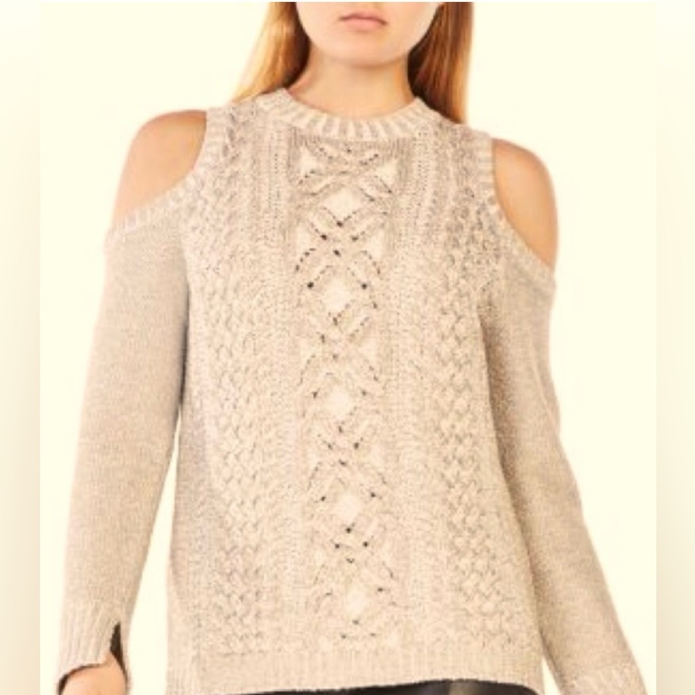 BCBG Max Azaria Women’s Cold Shoulder Metallic Cable Knit L/S Sweater-XS-EUC - Picture 8 of 16